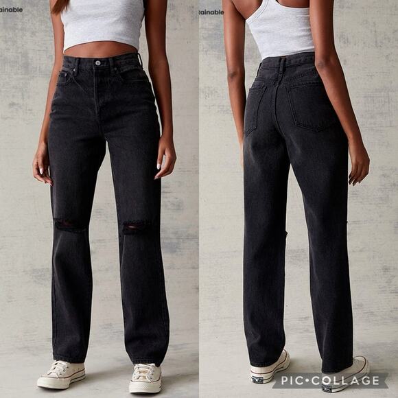 PacSun Denim - PacSun Eco Black Distressed Dad Jeans Black Plus Size 32